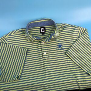 Footjoy Shirt Men's Medium Golf Polo Striped FJ Lime Blue‎ LACANA Course Logo